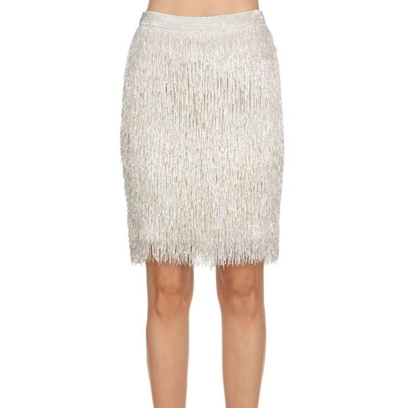 MOSCHINO Beaded Fringe Silk Pencil Skirt In Silver size 6 Rare NWT Retails $5945 - Picture 13 of 13